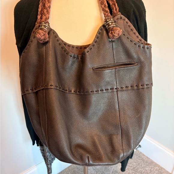 The Sak Brand Brown Leather Slouchy Tote Bag with Braided Handles - Picture 11 of 13